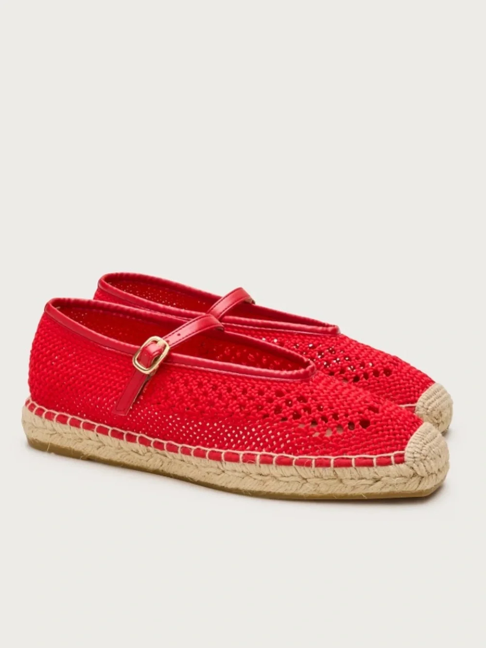 J crew Made-in-Spain Sophie Mary Jane espadrilles with crochet passion rouge